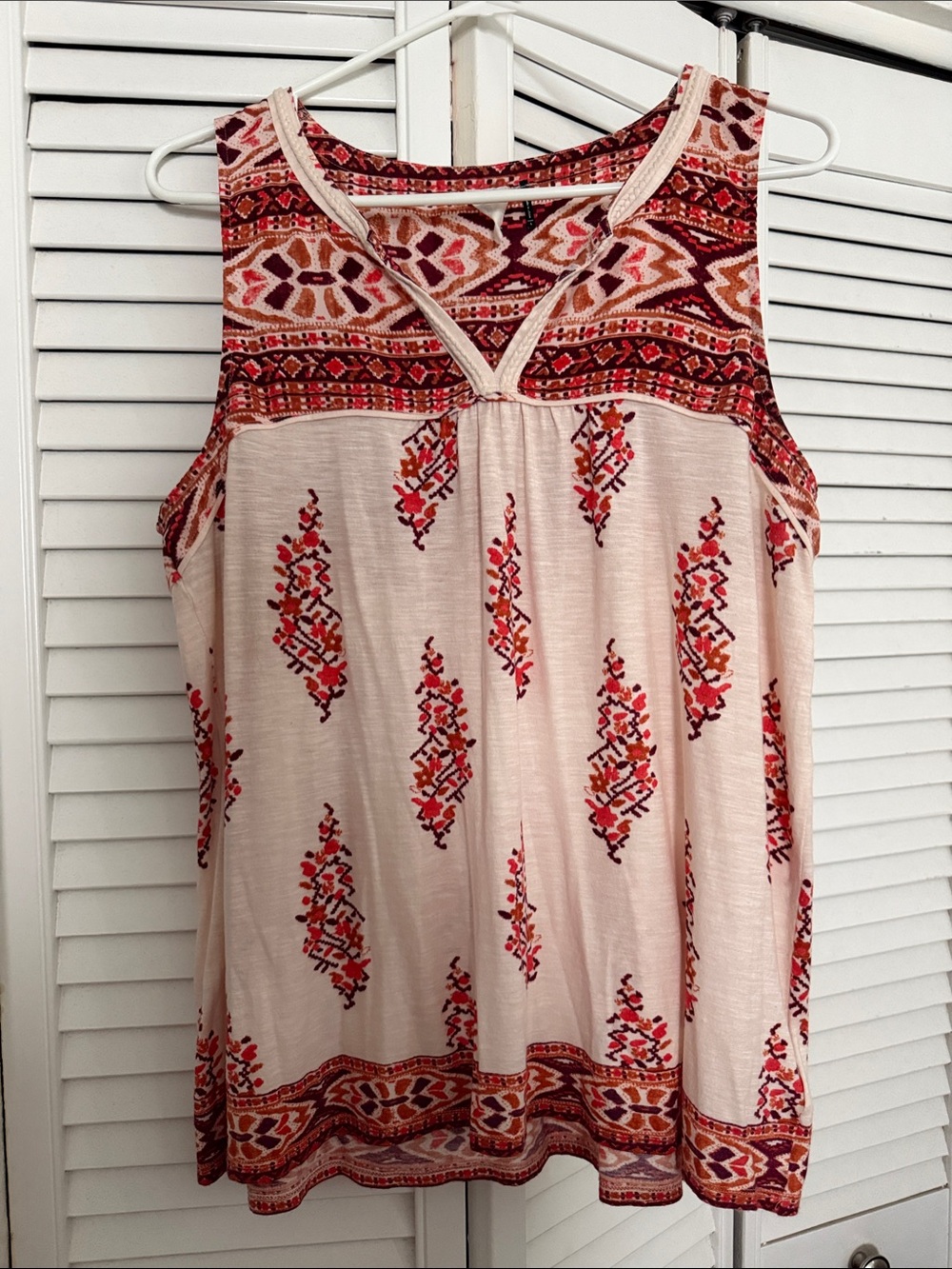 Women's Off White Boho Print Sleeveless Tank Top